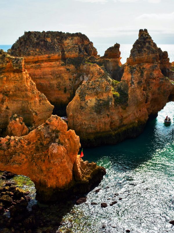 Landscape view of rocky beach in Lagos city Algarve - Portugal