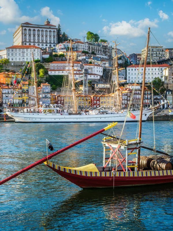 View of Porto city over Douro river. Porto, Vila Nova de Gaia, Portugal